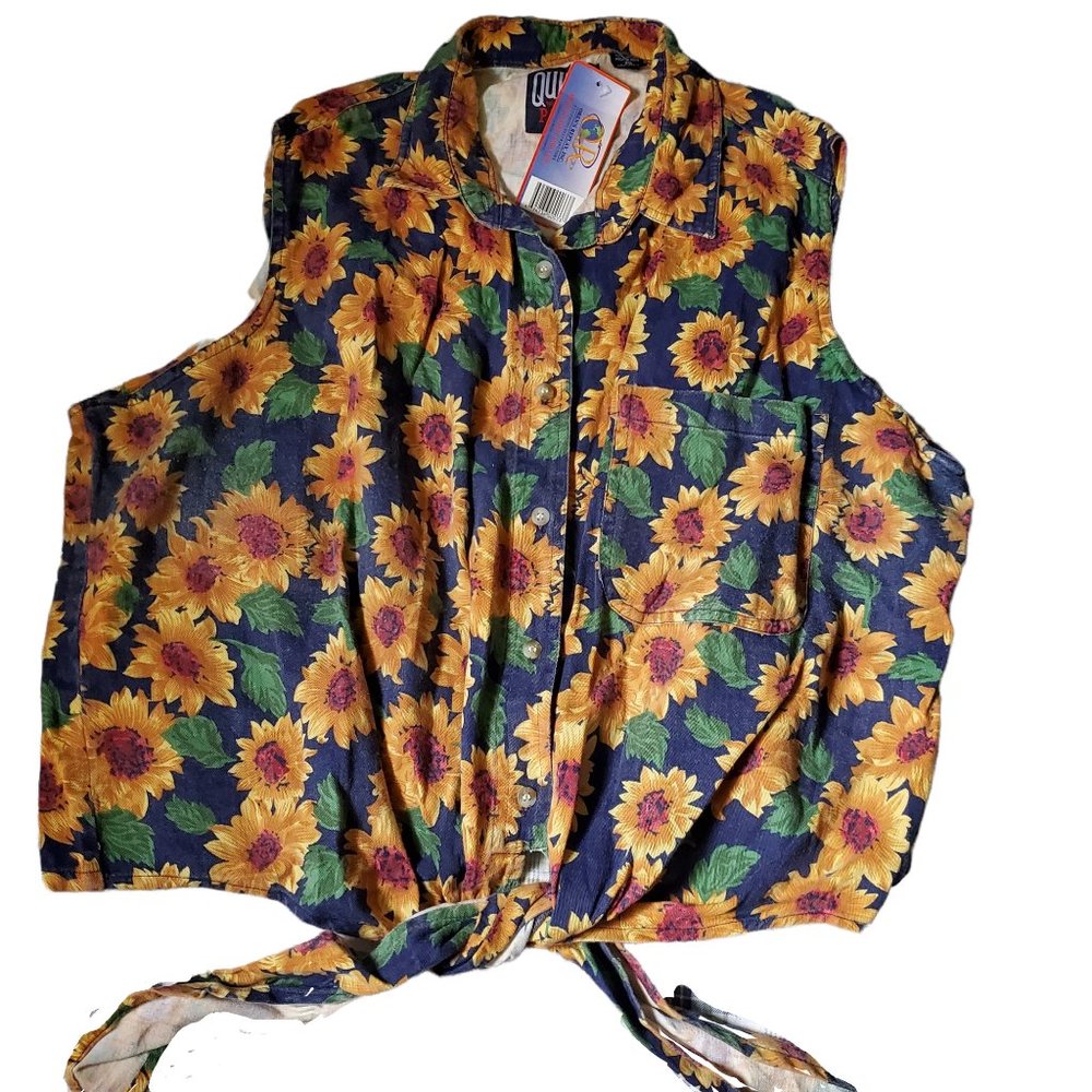 90's vintage sunflower denim shirt